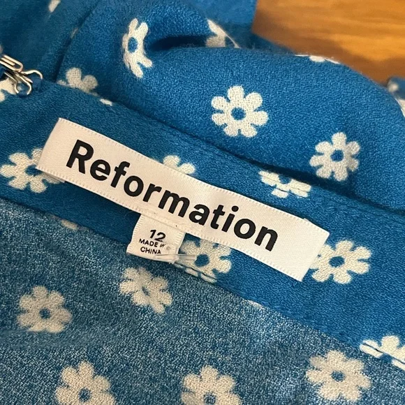 Reformation River Floral Two Piece Crop Top Pant Set Blue White Size 12
